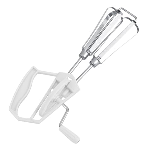 Egg Beater Hand Crank, Stainless Steel Manual Egg Whisk Mixer Handheld Rotary Hand Whip Kitchen Cooking Tool for Whisking Frothing Mixing (White) - color: White