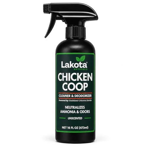 Lakota Naturals 16oz Unscented Chicken Coop Deodorizer & Cleaner Spray. Surface Odor Eliminator, Controls Ammonia, Coop Refresher Spray for Bedding, Wood, Hay, Sand. Safe & Fast Drying