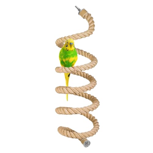 Bird Rope Perch for Parrots,Bird Cage Climbing Rope Toys Accessories | Bendable Climbing,Bendable Natural Jute Boing with Pine Wood and Stainless Steel Mount,Parakeet Lovebirds(4.9 feet Jute)