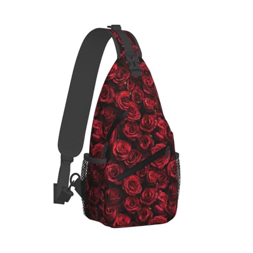 Rose Sling Bag for Women, Crossbody Bag Red Floral Sling Backpack for Men, Casual Shoulder Bags Lightweight Gym Outdoor Sports Travel Hiking Fishing Daypack - color: Rose