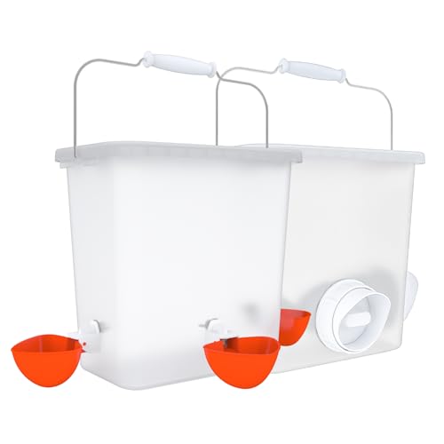 Large Automatic Chicken Feeder and Waterer Set Hanging Chicken Water Feeder Poultry Feed Bucket - color: Frosted