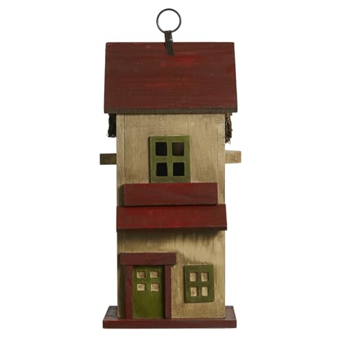 Glitzhome Bird Houses for Outdoor, Solid Wood Bluebird House for Outside, 14.25" H Rustic Distressed Hand Painted Decorative Birdhouse Nest Box Hanging Birdhouses for Patio Garden - color: 14.25"H