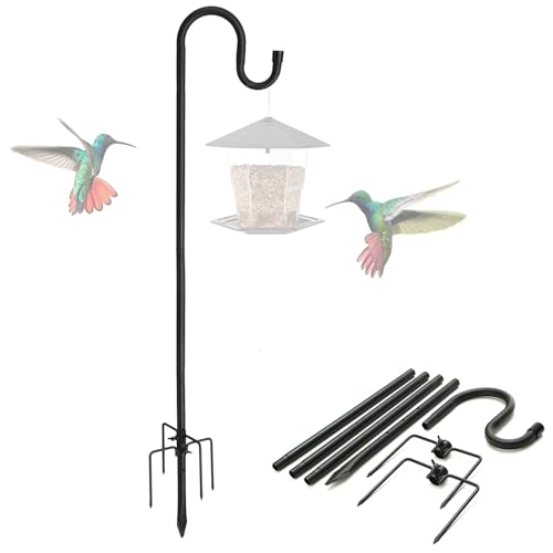 Shepherds Hooks for Outdoor, 62" Bird Feeder Pole Heavy Duty, 4/5" Thick Steel Hummingbird Feeder Stand with Stable Ground Anchor, Adjustable Plant Hook Hanger for Outside Garden Yard Wedding - size: 62"