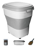 28-30lbs Collapsible Dog Food Storage Container,Airtight Dog Food Container | Pet Food Storage Container with Double Seal Lid,Wheels,Multifunctional for Dog,Cat,Rice,Flour,Scoop &Small Container - color: Grey-30lbs