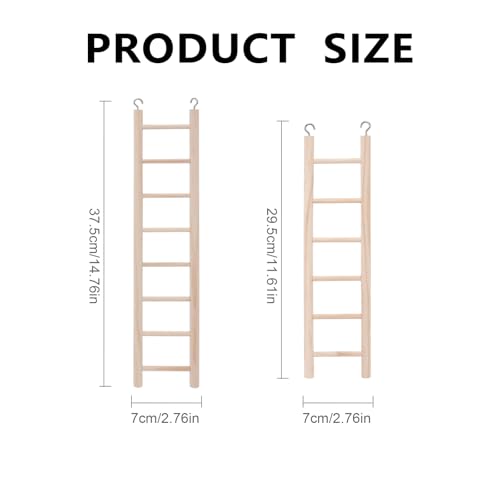 2 Pcs Wooden Ladder for Bird Cage, Hanging Bird Ladder, Parrot Step Cage for Parakeets, Parrots, Cockatoo & Lovebirds (6 Step & 8 Step)