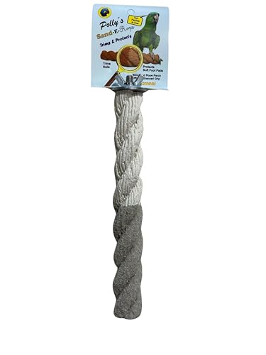 Polly's Sand-E-Rope Safety Bird Perch Toy-Trims Nails & Beak-Promotes Healthy Feet-Safe Non-Toxic-Bird Supplies for Bird Cages (Silver, Small) - color: Silver, size: Small