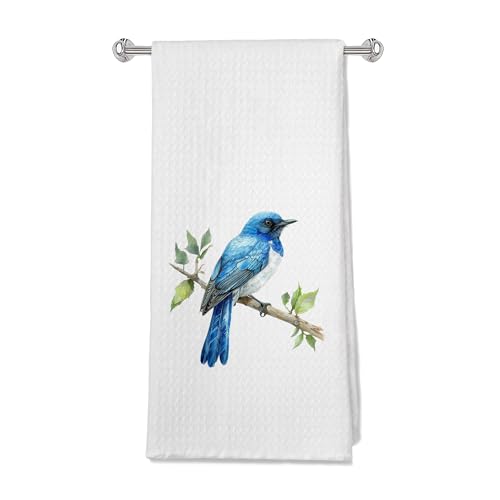 Blue Songbird Kitchen Towels, Bird Lovers Gifts Dish Tea Towels for Kitchen, Minimal Cottagecore Bird on Branch Decorative Hand Towel for Bathroom, 16x24 Inches - color: Color 21