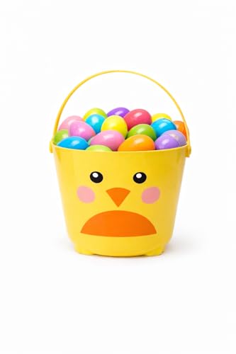Yellow Chick Easter Basket for Kids, Cute Animal Design Plastic Bucket with Handle for Easter Egg Hunts, Holiday Parties, and Spring Celebrations