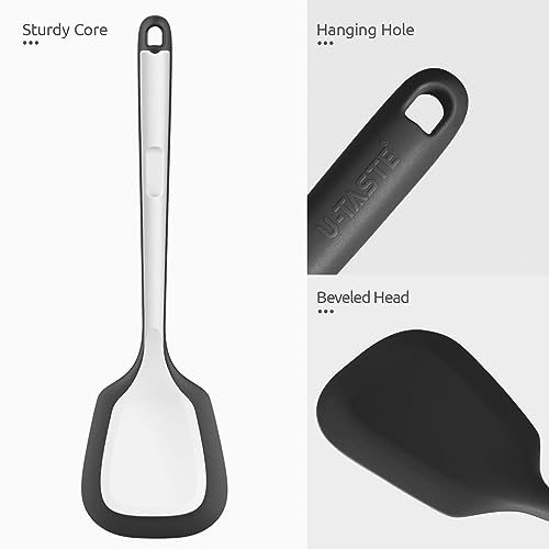 U-Taste Silicone Turner Spatula Set of 2, 13.6" Long/3.7" Wide, Black | 600ºF Heat Resistant Food Grade Silicone Cooking Utensils Set, Wide Large Solid & Slotted Turner Pancake Egg Flipper - color: Classic Black