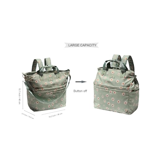 Diaper Tote Bag Totepack Backpack Crossbody Bag 3 in 1 for Women Laptop Backpack Multifunctional with Insulated Pockets - color: Corduroy Matcha Daisy