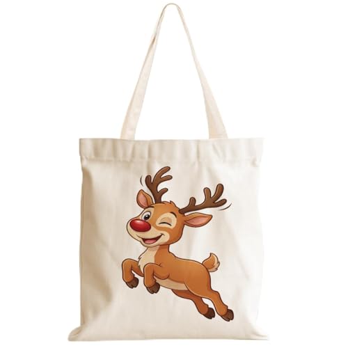 Cartoon Canvas Tote Bag, Gifts for Women Men Birthday Christmas Reusable Tote Shoulder Bag for Grocery Shopping 01 - color: Deer 470