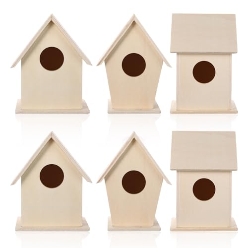 Jetec 12 Pieces Bird House Craft Wooden Birdhouse Kit Build and Paint Birdhouses Unfinished Bird Houses Wooden Arts for Summer Arts and Craft Projects 3 Sizes