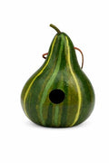 Green Striped Gourd Birdhouse, Hand Dyed Emerald Ink, 9–11 Inch Natural Gourd, 1.5" Entrance Hole for Wrens & Chickadees, Hanging Outdoor Bird House, Handmade Garden Decor