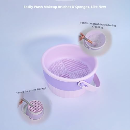 Silicone makeup brush cleaning bowl, powder puff storage rack, makeup egg cleaning workpiece, cosmetic makeup brush cleaning tool (Pink) - color: Pink