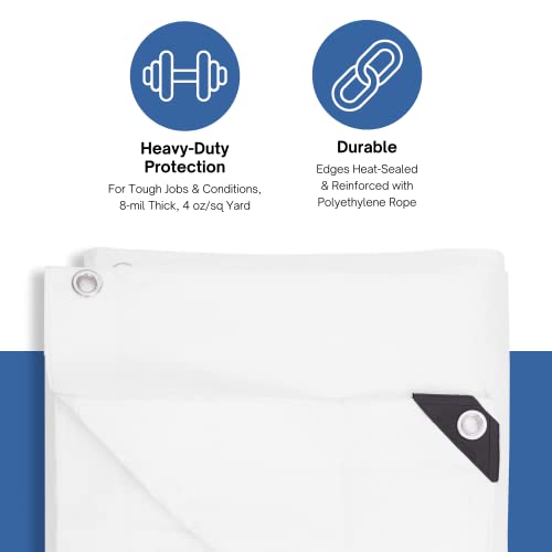 Kotap 10 x 20 Ft. Heavy-Duty Protection/Coverage Tarp, Superior Weave for Greater Longevity 8-mil, Multi-Use, Waterproof, White, 1-Pack (TRW-1020) - size: 10 x 20 Ft., style: Heavy-Duty 137 GSM White