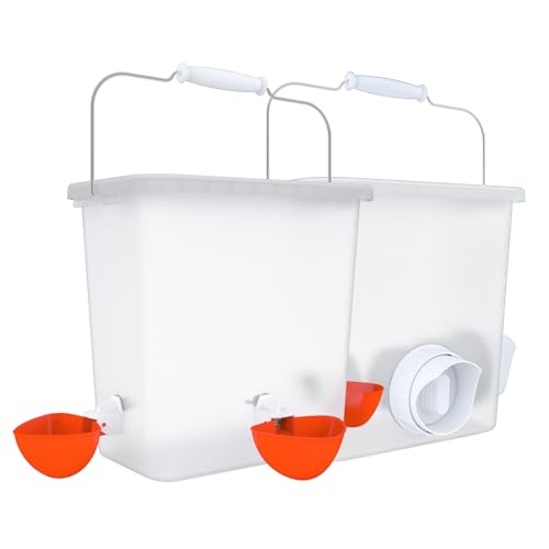 Large Automatic Chicken Feeder and Waterer Set Hanging Chicken Water Feeder Poultry Feed Bucket - color: Frosted