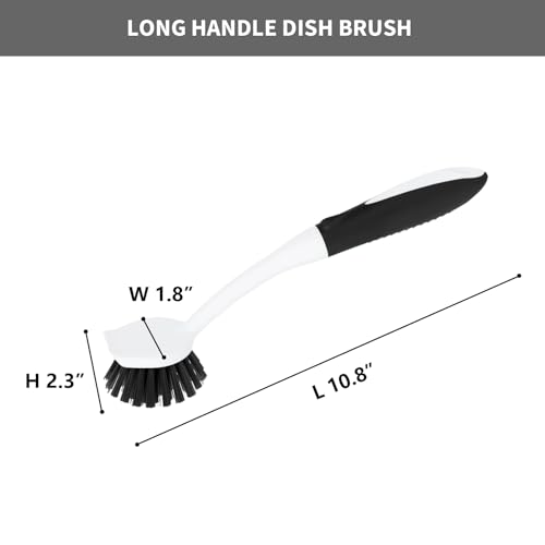 Dish Brush with Handle, 2 Pack Scrub Brushes, Black | Built-in Scraper, For Cleaning Kitchen, Pots, Pans and Sink, Scrubber Washing Tools - color: Black
