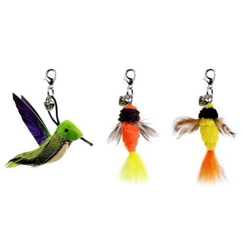 TTcat Cat Toy Hummingbird Refill Attachments with Bell & Feather, Replacement Bird Wand Toy Accessories for Interactive Cat Teaser Stick, Soft Furry Bird Kitten Chase Play Toys for Indoor Cats. - color: 3Pcs (Insects+Hummingbird)