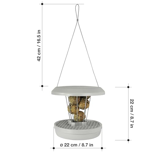 SWISSINNO Bird Feeders - No Mess Fat Ball/Suet Feeder for Outdoors Hanging - Smart Birds Lucerne Spill Proof Wild Cardinal Bird Feeder with Integrated Seed Catcher Tray - Light Grey - color: Light grey, style: Lucerne
