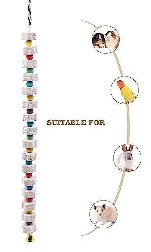 2 Pack 27 Inches Extra Long Bird Chewing Toy, Parrot Beak Grinding Calcium Stone with Bells, Bird Cage Accessories, Cage Toys for Cockatiel Parakeet Parrot Budgies Rat Hamster Rabbit African Grey - color: White, size: 27.55 inch Long