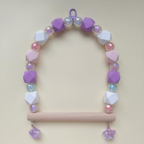 Birds Swing Parrot Hanging Toy Wooden Perch Bird Chew Toys for Love Birds，Parakeet，Cockatiel, Mynah, Budgerigar(Violet Pink, Medium) - color: Violet Pink