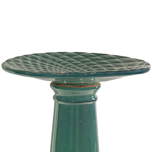 Sunnydaze Outdoor Ceramic Bird Bath, 22.5” H, Glazed Bowl, Turquoise Finish | 2-Piece Birdbath, 6 Cup Water Capacity, UV & Frost-Resistant, Easy Assembly, Shallow Bird Bath Bowl with Pedestal for Garden - style: Turquoise Glazed with Glazed Pedestal
