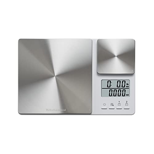 KitchenAid KQ909 Dual Platform Digital Kitchen and Food Scale, 11 Pound Capacity and Precision 16oz Capacity, White with Stainless Steel - color: White