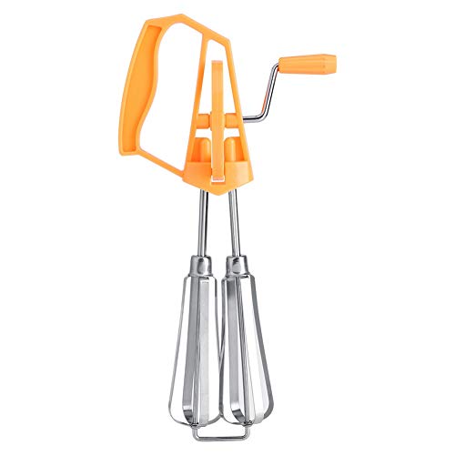 Egg Beater Hand Crank, Stainless Steel Manual Egg Whisk Mixer Handheld Rotary Hand Whip Kitchen Cooking Tool for Whisking Frothing Mixing (Orange) - color: Orange