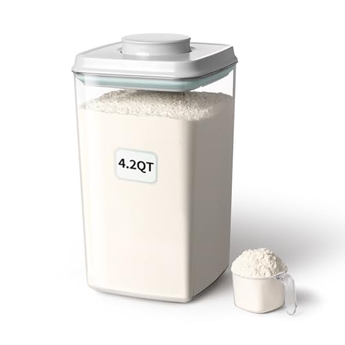 Airtight Pop Food Storage Container with Lid & 130ml Scoop, 4L/4.2qt BPA-Free Cereal, Rice, Flour, Pasta & Snack Container, Stackable & Durable,Kitchen Pantry Organizer - color: 4L/4.2qt