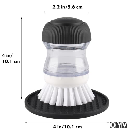 OYV Soap Dispensing Palm Brush Set | Includes Silicone Drip Tray, 1 Refill, Non-Scratch Nylon Bristles, Kitchen Dish Scrub Brush for Cleaning Pots, Pans, Sinks - color: White/Clear/Black
