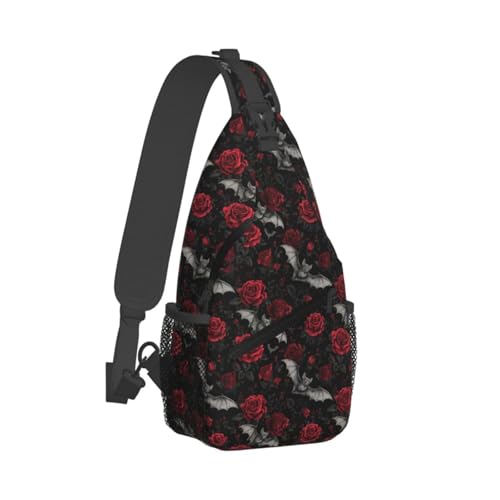 Goth Sling Bag for Women, Crossbody Bag Bat Rose Sling Backpack for Men, Casual Shoulder Bags Lightweight Gym Outdoor Sports Travel Hiking Fishing Daypack - color: Goth