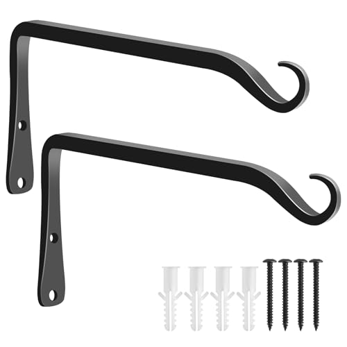 2 Pack 8 Inch Hanging Plant Bracket Wall Hooks Decorative Plant Hangers for Outdoor Hanging Bird Feeders, Wind Chimes, Plant Baskets, Black - color: Black-L, size: 8 Inch