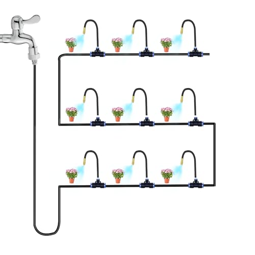 49.21Ft Drip Irrigation Kit System, 360° Bendable Garden Irrigation System | Adjustable Automatic Watering Misting System with 15 Nozzles for Greenhouse, Yard, Lawn, Plant , 5/16" Tubing - size: 49.21Ft