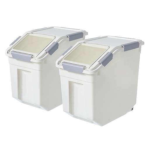 15 Liter / 30 lbs Rice Storage Container with Measuring Cup, BPA free, For Rice | Grain | Pet Food | Flour, 2 count, White