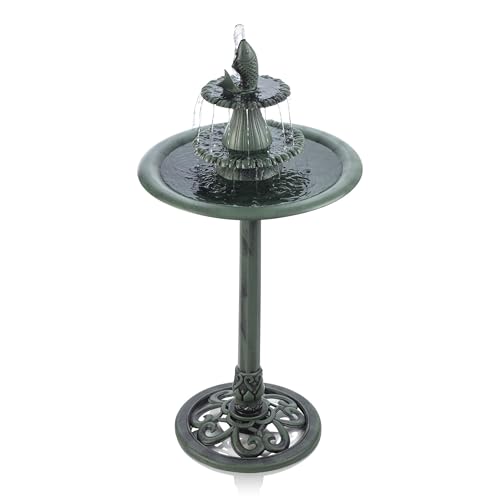 Alpine Corporation 40" Tall Outdoor 3 Tier Pedestal Water Fountain with Vintage Birdbath Accent, Garden Decor, Green