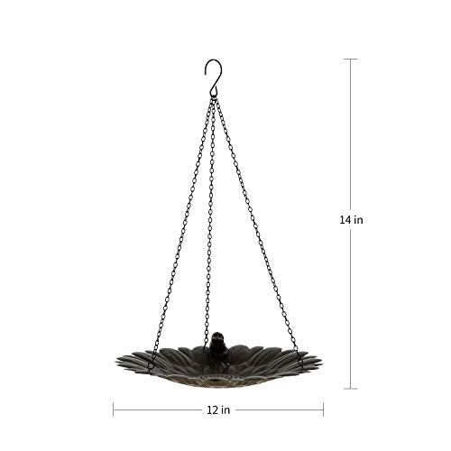 Topadorn Hanging Bird Feeder Tray, Sunflower Platform Feeder for Outside | Outdoor Bird Feeder Tray for Wild Birds, Metal Seed and Water Dish with Hanging Chains and S-Hook for Garden and Patio
