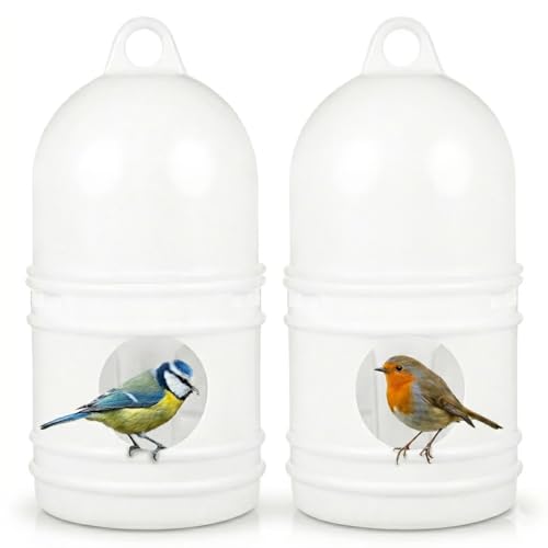 Bird Feeding Dispenser Pigeon Water Dispenser - 2pcs Birds Plastic Waterer Plastic Drinker with Handle for Pigeon Birds, Automatic Feeders (1L, White) Pet Drinker