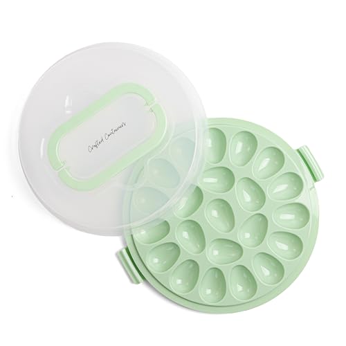 Deviled Egg Containers with Lid & Handles, 22-Count Portable Carrier, Dishwasher Safe Tray, Refrigerator Storage, High-Capacity Trays Deviled Egg Holder - Green - color: Green