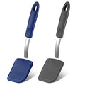 Silicone Cookie Spatula Turner 2 Pack Mini Brownie Spatula Flexible Kitchen Small Silicone Turner for Nonstick Cookware Heat Resistant No Scratch Flipper for Egg(Solid Flat,Gray, Blue) - color: Gray, Blue