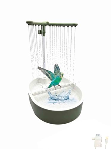 Automatic Parakeet Bird Bath with Pump,Adjustable Water Flow & Parrot Shower,USB Powered Bird Fountain Bathtub for Cage,Quiet Circulating Water System for Budgie,Lovebird (Green# L) - color: Green# L