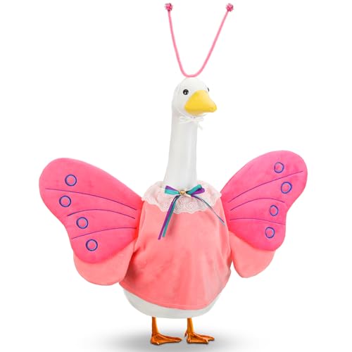 Abbylike Summer Butterfly Porch Goose Outfit Butterfly Wings Goose Clothes Costume Fits 23" Large Cement Plastic Geese Statue for Summer Outdoor Garden Yard Lawn Patio Art Decorations - style: Butterfly