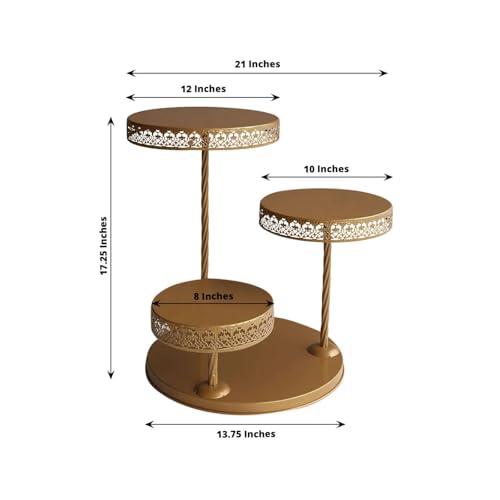 Efavormart 3-Tier Gold Metal Cupcake Tower Dessert Stand, Hollow Lace Design Round Tiered Cake Stand - 21" - color: Gold, size: 3-Tier 21" Hollow Lace