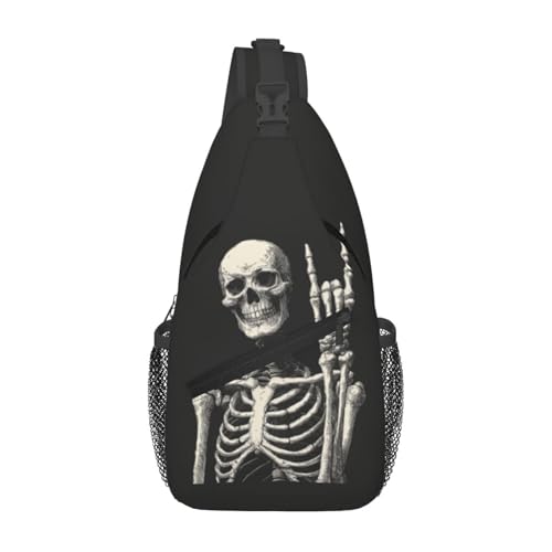 Skull Sling Bag for Women, Crossbody Bag Funny Skeleton Sling Backpack for Men, Casual Shoulder Bags Lightweight Gym Outdoor Sports Travel Hiking Fishing Daypack - color: Skull