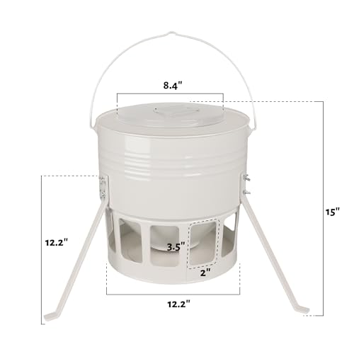 KOL Metal Chicken Feeder - 20lbs No Waste Chicken Feeder with 12 Ports, Powder Coated Rust-Proof Design & Smooth Edges for Safe Feeding (Jade White) - color: Jade White