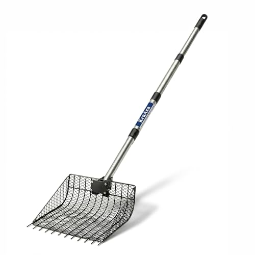 2-in-1 Metal Chicken Poop Scooper & Rake Durable Lightweight Sand Sifting Litter Shovel with Adjustable Long Handle, No-Bend Cleaning Tool for Chicken Coops & Farm Animals & Livestock