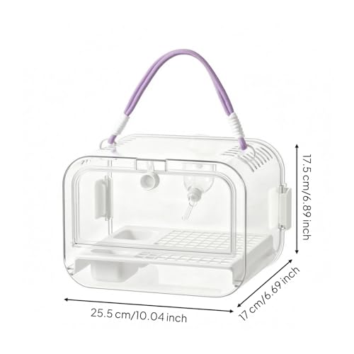 Cage Portable Pet Carrier Parrot Cage Mobile Aviary Lightweight Transparent with Handle and Ventilation Suitable for Travel Home Outings, Purple - color: Purple