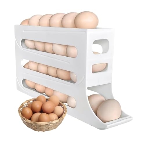 4 Tiers Egg Holder for Fridge Automatic Rolling Egg Dispenser 30 Eggs Storage Rack FIFO Egg Holder for Refrigerator Space-Saving Large Capacity Egg Roller Container Slim Gravity Egg Organizer - color: WHITE