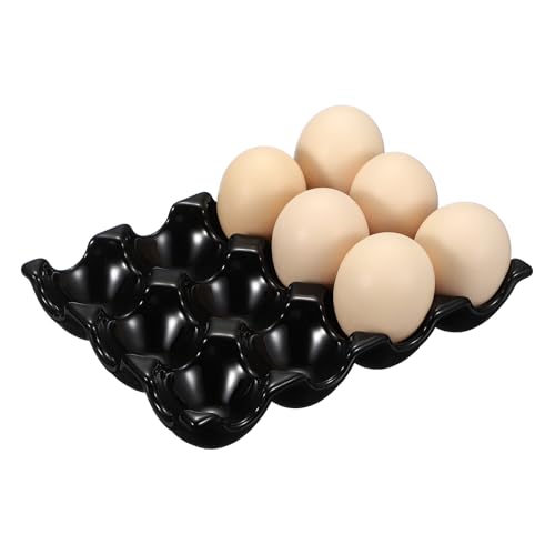 uxcell Ceramic 6 Cups Egg Tray Holder, Porcelain Eggs Container for Home Countertop Kitchen Storage Refrigerator Fridge Decorative Serving Display, Black - color: Black