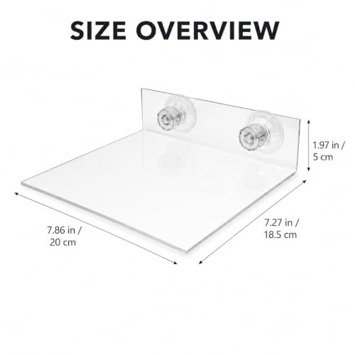 HANABASS Suction Cup Bird Perch Platform for Window and Shower, Acrylic Clear Flat Parrot Stand for Parakeet Cockatiel Macaw, Portable Wall Mounted Accessory