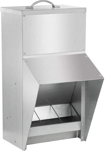 shengyi 11.5-55lbs Galvanized Chicken Feeder - Rat Proof Poultry Feeder with Lid Weatherproof Outdoor Coop Food Dispenser (25lbs 12.9x8.3x18.9in) - size: 25lbs 12.9x8.3x18.9in